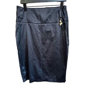 Baby Phat Women's Black Satin Pencil Skirt Knee Length with Charm Detail size 11